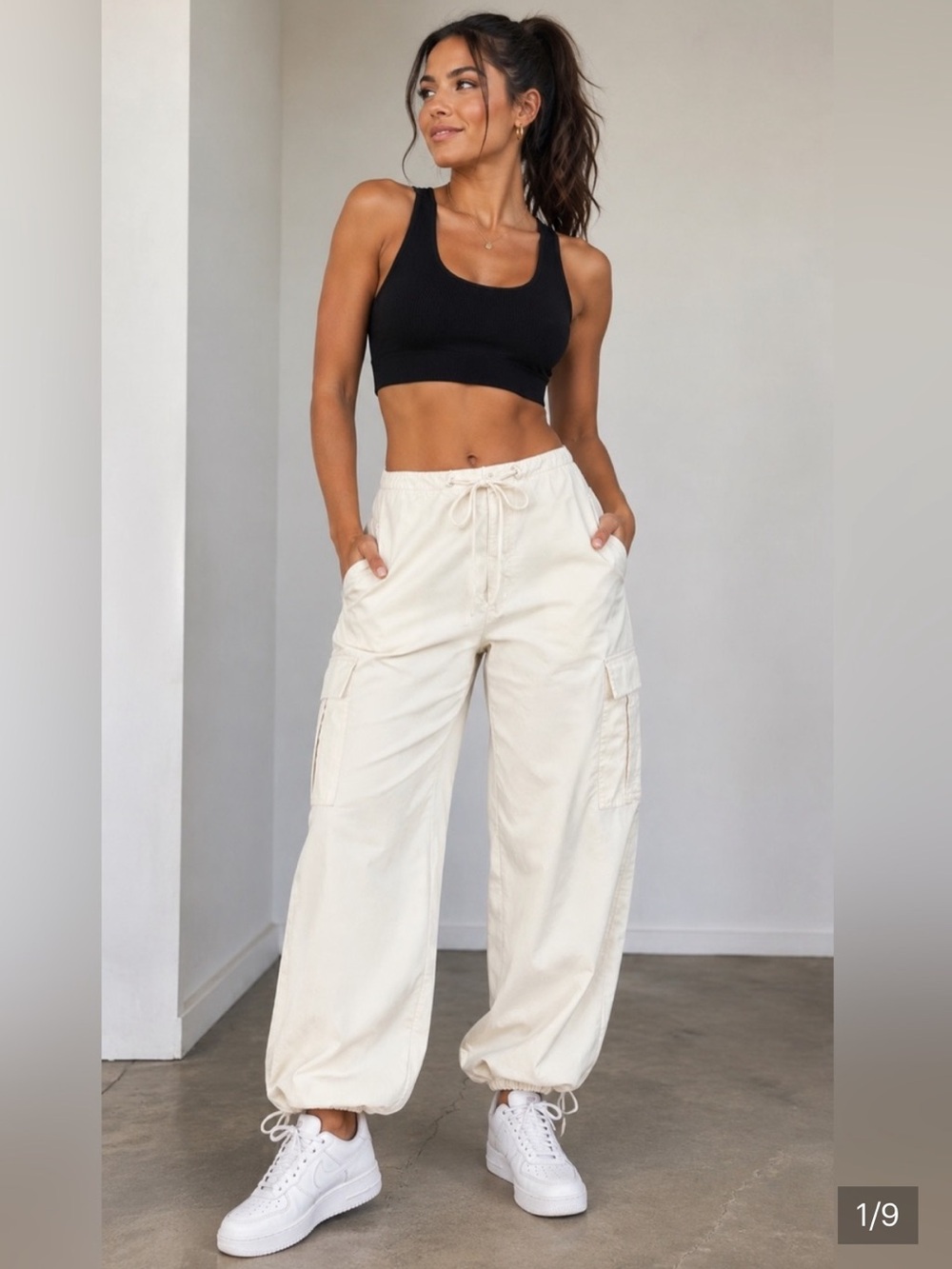 Good American Cream Parachute Cargo Pants Small 100% Cotton NWT Utilitycore